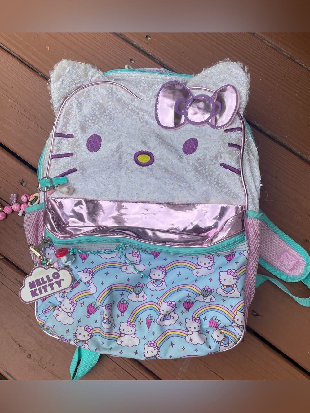 Hello Kitty Pastel Sequin Rainbow Backpack Iridescent Bow